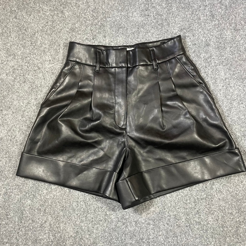 Wilfred Faux Leather Shorts Womens 6 Black High Waisted Pleated Cuffed Trouser